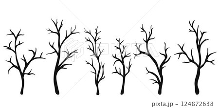 Silhouette of bare leafless trees set 124872638
