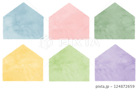 水彩風のテクスチャーのある家の形のフレーム素材セット 水彩風のテクスチャーのある家の形のフレーム素材セット 124872659