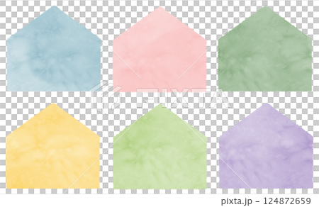 A set of house-shaped frames with watercolor textures 124872659