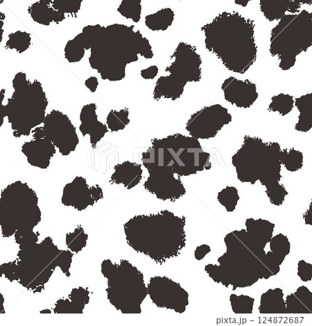 Seamless animal pattern. Cowhide texture with black spots on white. Mammal fur print. Leather design. Vector illustration Seamless animal pattern. Cowhide texture with black spots on white. Mammal fur print. Leather design. Vector illustration 124872687
