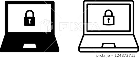 セキュリティ盾・ロックのパソコンアイコン1 セキュリティ盾・ロックのパソコンアイコン1 124872713