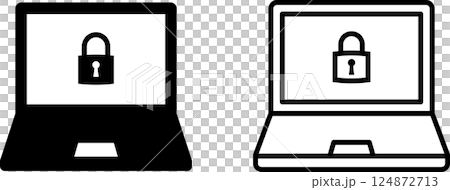 セキュリティ盾・ロックのパソコンアイコン1 セキュリティ盾・ロックのパソコンアイコン1 124872713