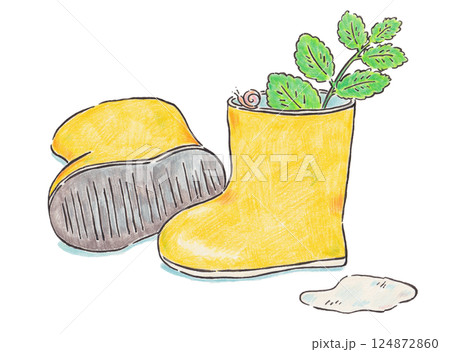 黄色い長靴とカタツムリのイラスト 124872860