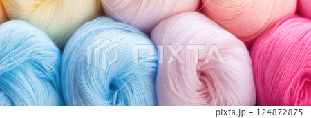 Close-up of colorful yarn in pastel colors. 124872875
