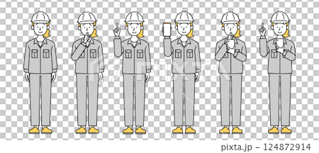 向量插圖集,包括女工、智慧型手機、煩惱、解決問題、頭盔、變化 向量插圖集,包括女工、智慧型手機、煩惱、解決問題、頭盔、變化 124872914