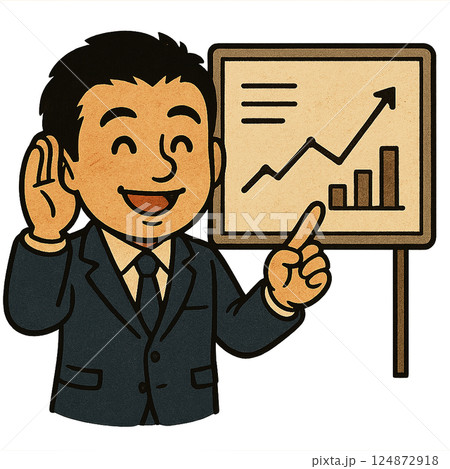 売上アップの秘訣を笑顔で伝えるビジネスマン 124872918
