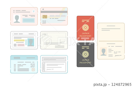 マイナンバーカード、免許証、保険証、パスポート身分証明書をイメージしたベクターアイコンセット 124872965
