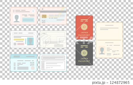 マイナンバーカード、免許証、保険証、パスポート身分証明書をイメージしたベクターアイコンセット 124872965