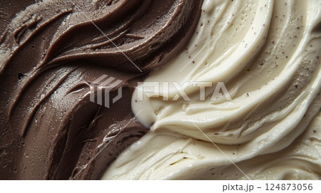 Delicious double chocolate and vanilla swirl ice cream with creamy texture Delicious double chocolate and vanilla swirl ice cream with creamy texture 124873056