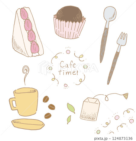 お茶とお菓子のイラストセット 124873136