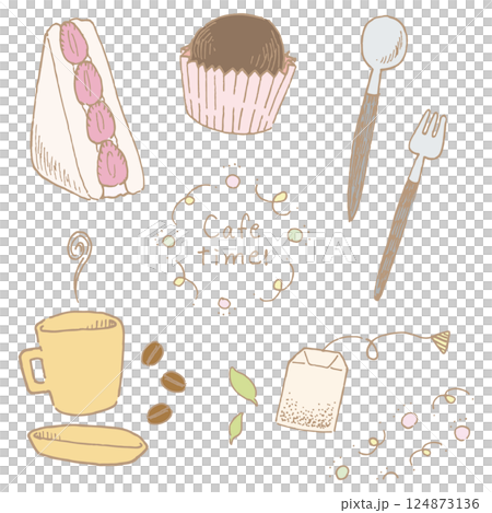 お茶とお菓子のイラストセット 124873136