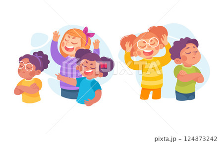 Angry Kids Bullying and Abusing the Weak Agemate Teasing and Laughing at Them Vector Set Angry Kids Bullying and Abusing the Weak Agemate Teasing and Laughing at Them Vector Set 124873242