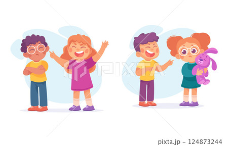 Angry Kids Bullying and Abusing the Weak Agemate Teasing and Laughing at Them Vector Set Angry Kids Bullying and Abusing the Weak Agemate Teasing and Laughing at Them Vector Set 124873244