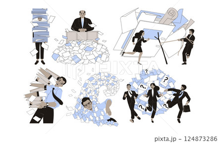 Various Illustrations Depicting Diverse Business Activities in the Modern Workplace Setting 124873286