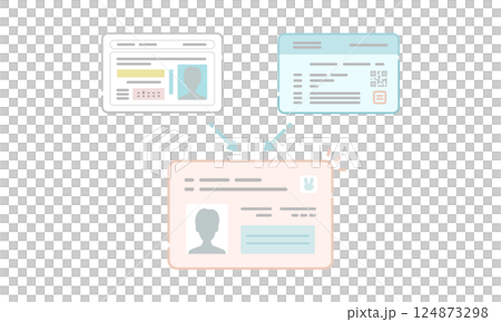 將駕駛執照和健康保險卡註冊並連結到個人編號卡的圖像說明（平面圖和線條圖） 124873298