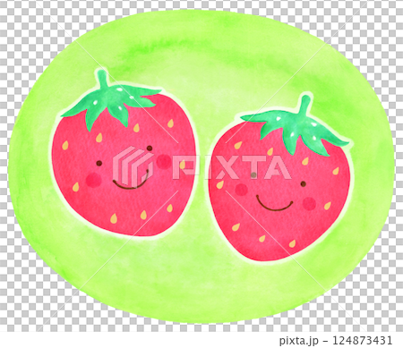 手描きのかわいい苺（背景黄緑） 124873431