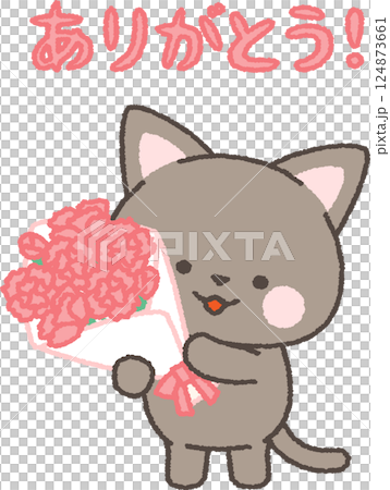Black cat holding a bouquet of carnations Black cat holding a bouquet of carnations 124873661