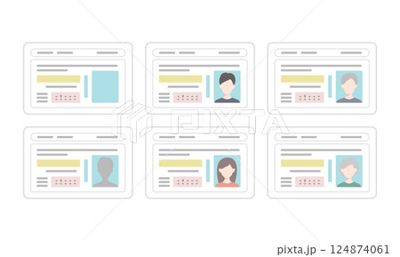 運転免許証 (ゴールド免許) の表面イメージカード　人物バリエーションのベクターアイコンセット 124874061
