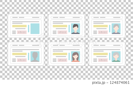 運転免許証 (ゴールド免許) の表面イメージカード　人物バリエーションのベクターアイコンセット 124874061