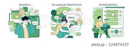 National Mental Health Awareness focuses on understanding digital stress and overload. This concept highlights recognizing emotional challenges, promoting well-being, and conducting mental health National Mental Health Awareness focuses on understanding digital stress and overload. This concept highlights recognizing emotional challenges, promoting well-being, and conducting mental health 124874337