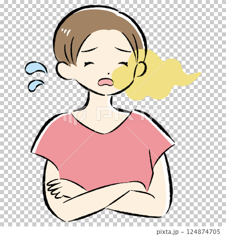 Illustration of a woman suffering from a bad smell 124874705