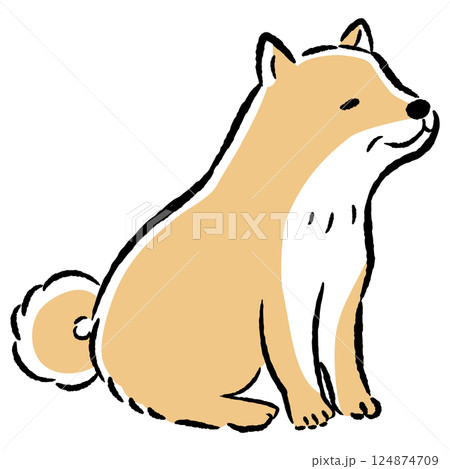 おすわりするシニア犬の手描きイラスト おすわりするシニア犬の手描きイラスト 124874709