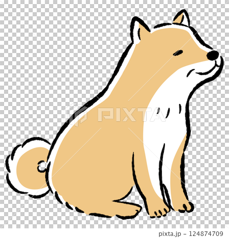 おすわりするシニア犬の手描きイラスト おすわりするシニア犬の手描きイラスト 124874709