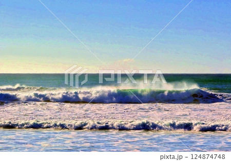 水平線と波打ち際 124874748