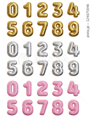 gold silver pink number balloon 3D graphic 124875046