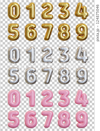 gold silver pink number balloon 3D graphic 124875046