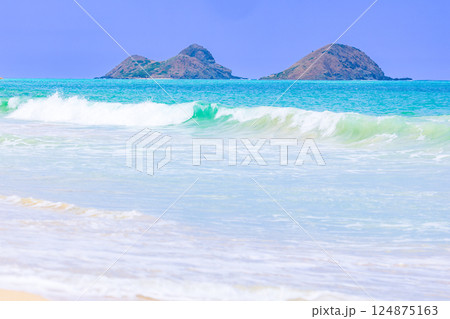 ハワイの休日　オアフ島ベローズビーチから望むモクルア島 124875163