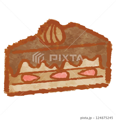 手描き風の可愛いチョコケーキのベクターイラスト 手描き風の可愛いチョコケーキのベクターイラスト 124875245