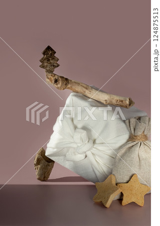 Christmas tree made of natural natural materials. Derave bark decoration. zero gravity. levitation. Christmas tree made of natural natural materials. Derave bark decoration. zero gravity. levitation. 124875513
