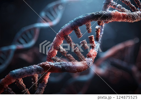 Digitized DNA molecule. The intricate design of this digitized DNA molecule showcases the beauty of genetic material and its essential functions. 124875525