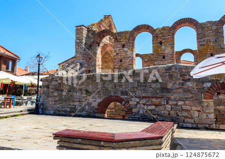 Byzantine Church of Saint Sophia, also known as the Old Bishopric in the old town of Nessebar, Bulgaria. UNESCO World Heritage Site Byzantine Church of Saint Sophia, also known as the Old Bishopric in the old town of Nessebar, Bulgaria. UNESCO World Heritage Site 124875672