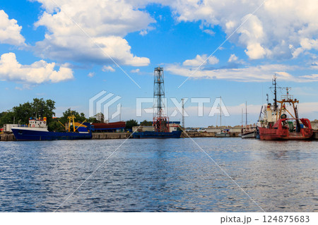 Fishing trawlers in port in Nessebar, Bulgaria 124875683