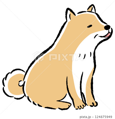 おすわりするシニア犬の手描きイラスト おすわりするシニア犬の手描きイラスト 124875949