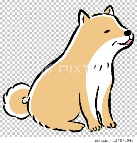 おすわりするシニア犬の手描きイラスト おすわりするシニア犬の手描きイラスト 124875949