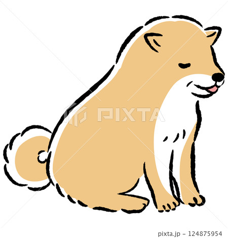 おすわりするシニア犬の手描きイラスト おすわりするシニア犬の手描きイラスト 124875954
