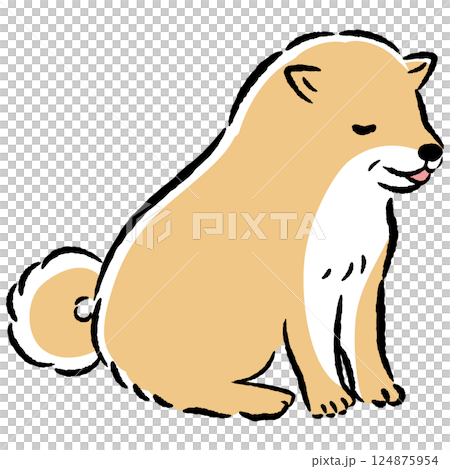 おすわりするシニア犬の手描きイラスト おすわりするシニア犬の手描きイラスト 124875954