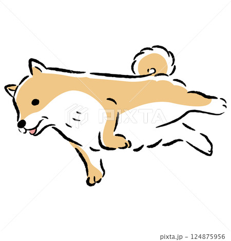 横たわるシニア犬の手描きイラスト 124875956