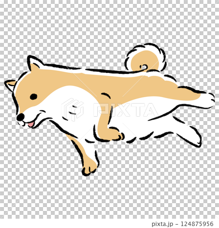 横たわるシニア犬の手描きイラスト 124875956