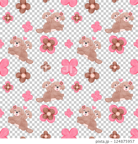 Seamless Pattern Shih Tzu Dog Cartoon in Watercolor with flower and heart 124875957