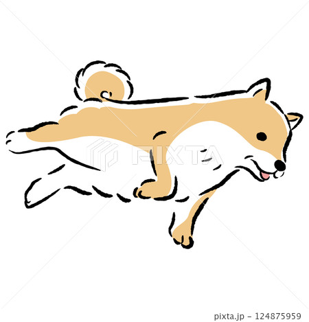 横たわるシニア犬の手描きイラスト 124875959