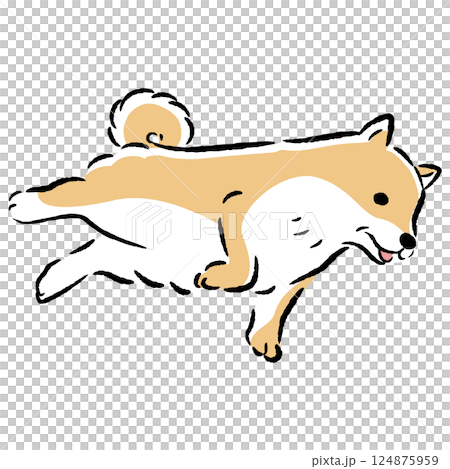 横たわるシニア犬の手描きイラスト 124875959