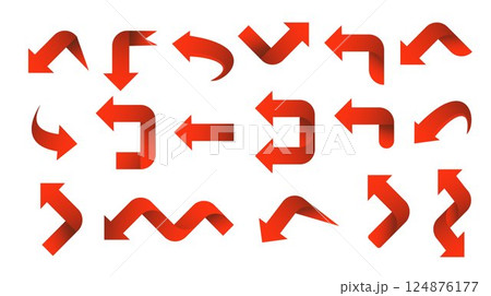 Set red arrow 3D icons pointing up down left right. Vector 124876177