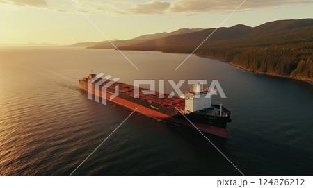 Aerial top view of cargo ship in sea. 124876212