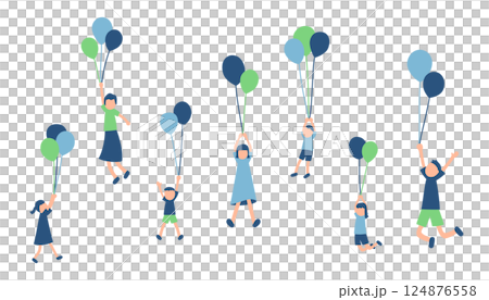 風船で浮く人々のイラスト 124876558