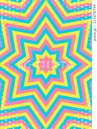 同心状の星形、ドットのパターン背景、八角星、ポップなデザイン、縦向き 124876744