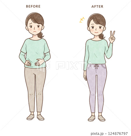 ダイエットビフォーアフターの女性イラスト ダイエットビフォーアフターの女性イラスト 124876797